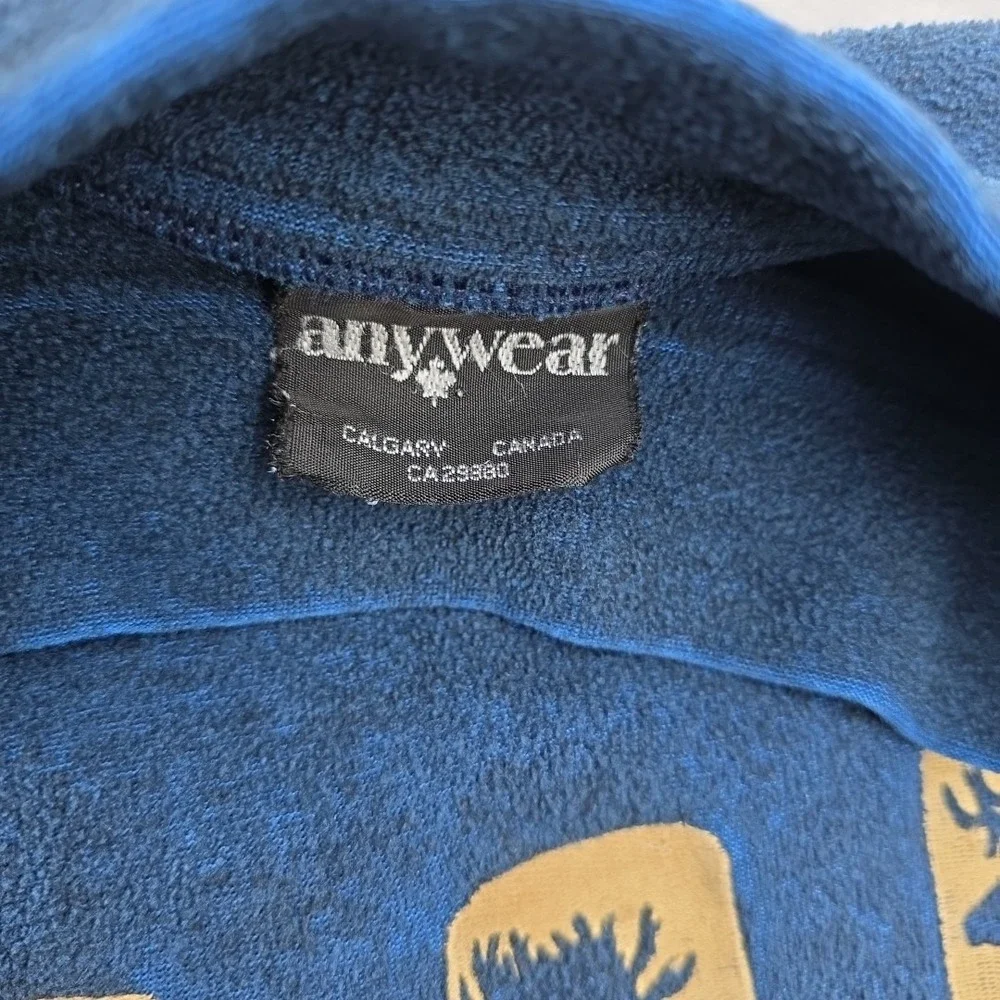 Vintage North Country Fleece Wolf Moose Deer‎ Embroidered Blue Men's Size L...